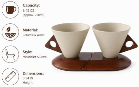Cone Mug Set, Ceramic Coffee Mug with Wooden and Coaster - Image 4