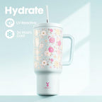 Meoky UV Color-Changing Tumbler: 40 oz Tumbler with Handle and Straw- Stainless Steel Insulated Tumbler for Car Cup Holders - Travelers Commuters Workers (1 Pack, Camellia) - Image 3