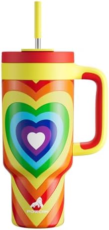 POWCAN 40 oz Tumbler with Handle, 2-in-1 Straw and Sip Lid, Leakproof, Dishwasher Safe, Insulated Stainless Steel Travel Coffee Mug, Keeps Cold for 34 Hours, Fits in Car Cup Holder (Fiery Love) by POWCAN