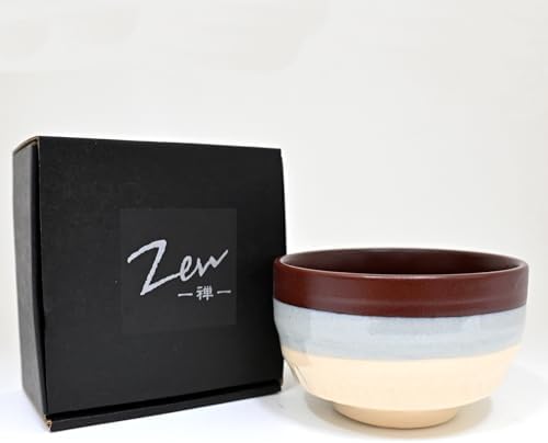 Urban Tokyo Authentic Minoware Porcelain Matcha Bowl Chawan 4.75" Diameter Handmade in Japan, Traditional Mino-Yaki Ceramic Tea Ceremony Bowl, Reactive Glaze Designs (Top Wine) - Image 2