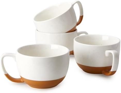 Teocera Beige Coffee Mugs Set of 4, 16 oz Ceramic Coffee Mug, Large Mug Set with Handle for Cold or Hot Drinks like Cocoa, Latte, Milk, Cereal, Durable Porcelain with Nordic Style by Teocera