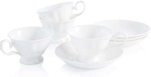 Fine Bone China Tea Cups and Saucers Set of 4, 4 oz by COSTMANCE
