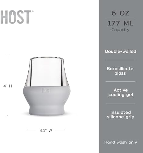 Host Glass Sipping FREEZE Insulated Drinking Glasses for Bourbon, Double Walled Glasses with Active Cooling Gel, Glass Cups Gray 6oz Set of 2 - Image 3