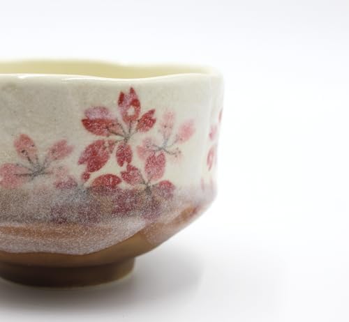 Japanese Traditional Mino Ware Handcrafted Mini Matcha Chawan Tea Bowl Cup Set With Chasen Bamboo Tea Whisk Ceremony Tableware Pottery (Shino Sakura) - Image 3