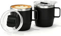 6 oz Stackable Mug, Stainless Steel cup with handle, Vacuum Insulated Espresso/Coffee Mug, shot Glass Set for 2-Piece Set for Coffee, Spirits, Wine, Tea- black by ZREGGUR