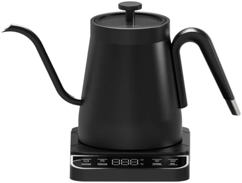 Gooseneck Electric Kettle with Temperature Control, 1L Stainless Steel, Fast Boil, Ergonomic Handle, Ideal for Pour-Over Coffee, Precise Flow Control, Digital Display, Black (US Rule) by Unknown