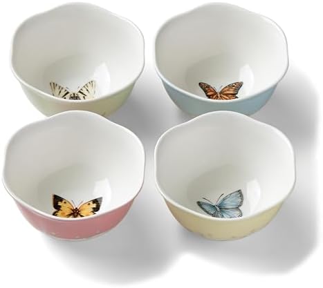 Lenox Butterfly Meadow Colors Porcelain Dessert Bowl Set for 4, (4-Piece) by Lenox