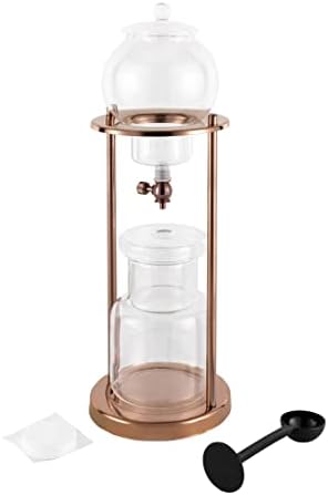 Cold Brew Coffee Maker 600ml/20.29oz Capacity, Iced Coffee Cold Brew Drip Tower in Stainless Steel and Borosilicate Glass, Ice Coffee Maker for Home, Coffee Shops, Offices(Gold) by LUOSHALIYA