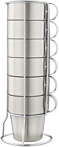 Stackable Stainless Steel Coffee Cups, Insulated Tea Cups with Stainless Steel Handle, Double Walled Insulated Coffee Mug, Keep Drinks Hot or Cold Longer, Metal Stand, Set of 6 by Mirenlife