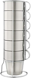 Stackable Stainless Steel Coffee Cups, Insulated Tea Cups with Stainless Steel Handle, Double Walled Insulated Coffee Mug, Keep Drinks Hot or Cold Longer, Metal Stand, Set of 6 by Mirenlife