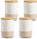 vancasso Sabine Ceramic Canister Set with Airtight Wood Lids - 4-Piece Small Kitchen Storage for Coffee, Sugar, Tea & Spices (18 oz Each) - Compact Countertop Jars by vancasso