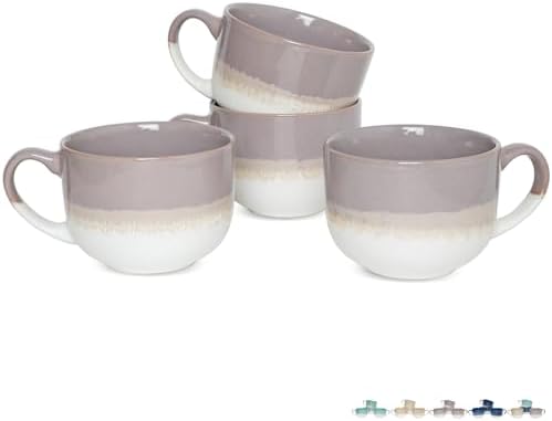 Bosmarlin Ceramic Coffee Mug Set of 4, 16 Oz, Jumbo Latte Mugs, Dishwasher and Microwave, Unique Reactive Glaze (Purple, 16 Oz) by Bosmarlin