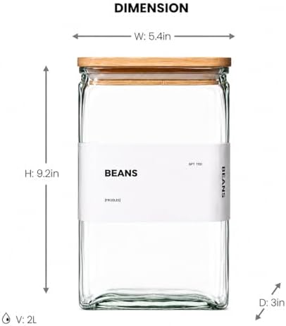 APT 1101 Glass Storage Jars with Bamboo Lid, glass canisters with airtight lids, Clear jars with lids for Spice, Cookie, Candy, Tea, Coffee Bean and Rice (White, 67 oz, Set of 3) - Image 2