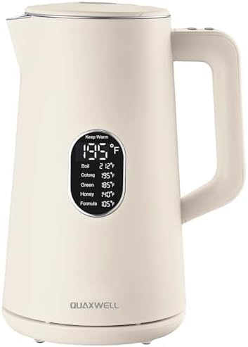 1.5L Electric Kettle Temperature Control, Cream White by QUAXWELLProducts