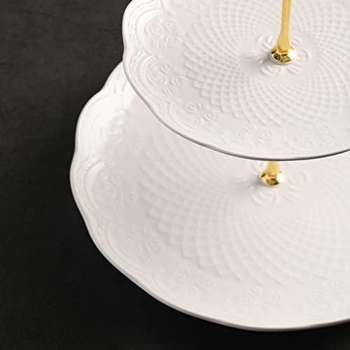 Sweejar 3 Tier Ceramic Cake Stand Wedding, Dessert Cupcake Stand for Tea Party Serving Platter(Rose White) - Image 3