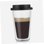 MAGICLULU Double Wall Glass Coffee Cup Black 350ml with Silicone Lid - Image 4