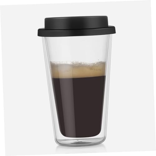 MAGICLULU Double Wall Glass Coffee Cup Black 350ml with Silicone Lid - Image 4