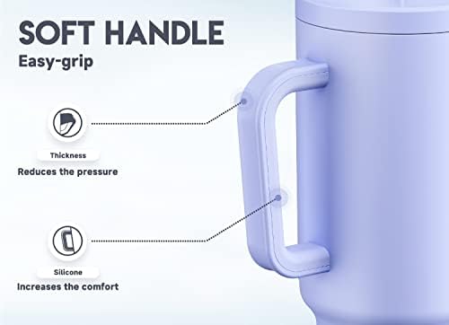 Meoky 40oz Tumbler with Handle, Leak-proof Lid and Straw, Insulated Coffee Mug Stainless Steel Travel Mug, Keeps Cold for 34 Hours or Hot for 10 Hours (Lilac) - Image 4