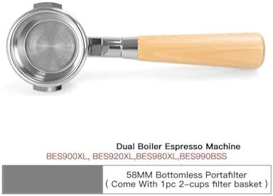 Compatible With BES920, 980, 990, 58mm Bottomless Portafilter, Stainless Steel Naked Coffee Handle, Cafe Accessories(Beech) - Image 2