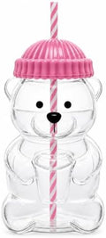 Cute Bear Glass Tumbler with Lid and Straw, 20 oz, Pink by DSZDSXC