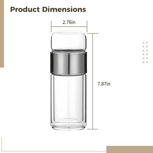 16.9 Oz Tea Tumbler with Infuser, Double Wall Glass Travel Bottle for Loose Leaf Tea - Image 2