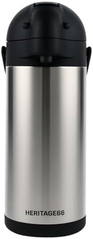 Heritage66 3L Airpot Coffee Dispenser, Stainless Steel Triple-Wall Vacuum Insulated Pump Pot, Thermal Coffee Server Keeps Drinks Hot 12 Hrs/Cold 24 Hrs, Ideal for Home, Office, Parties by WelcometoHeritage66