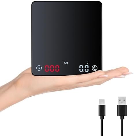 Digital Coffee Scale with Timer, 2kg/0.1g High-Precision Espresso Scale, Portable Rechargeable Mini Kitchen Scale with LED Display, Auto Timer & USB Charging by FIREBULL