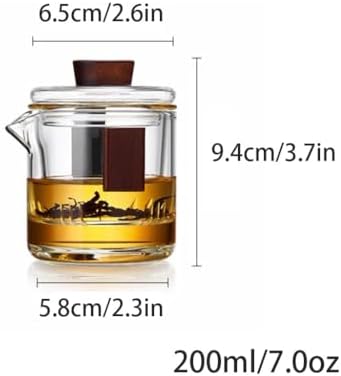 Removable Small Transparent Glass teapot Home Tea Maker with Infuser Tea Set Simple Tea Kettle 200ml/7.0oz Cleanable (With Cup) - Image 2