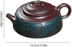 Kettle Teapot Vintage Green Clay Flat Personal Teapot Creatively Depicting Tea Ceremony Tea Infuser Portable Water Teapot - Image 2