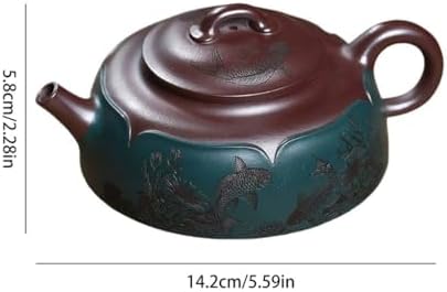 Kettle Teapot Vintage Green Clay Flat Personal Teapot Creatively Depicting Tea Ceremony Tea Infuser Portable Water Teapot - Image 2