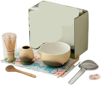 Artistic Kiln Set 8pc Matcha Color Matte Bowl 100Prong Chasen Whisk Brush Tools Tea Ceremony Kit(8pcs green) by Unknown