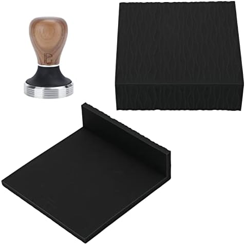 Coffee Tamper and Mat Set - Durable Silicone Coffee Tamping Pad with Stainless Steel Tamper for Home Baristas - 58mm Walnut Base (Black) - Image 3