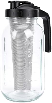 Brrnoo Cold Brew Coffee Maker 64oz Glass Cold Brew Pitcher Iced Coffee Maker Flip Cap Leak Proof Double Layer Mesh Filter Scale Wide Mouth Easy Clean with Spout for Home by Enhancethequalityoflife