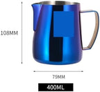 Milk Cappuccino Steaming Frothing Pitcher Stainless Steel Non-Stick frother Jug Pull Flower Cup Perfect for Coffee(Blue Shiny) - Image 3