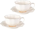 Tea Cups and Saucers Set of 2, 7oz Stackable Porcelain Coffee Cup, YFH14 by KAMMAK