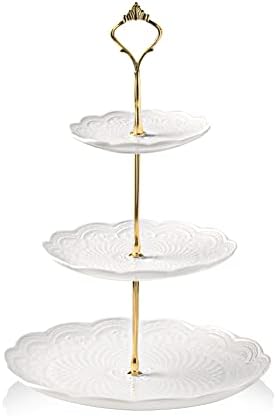Sweejar 3 Tier Ceramic Cake Stand Wedding, Dessert Cupcake Stand for Tea Party Serving Platter(Rose White) by Sweejarco1949