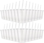 24 Pcs Plastic Tumblers with Lids and Straws, Reusable Cups with Lids Plastic Colorful Cups for Party Birthday, Iced Coffee Cup Travel Mug Cold Drink Tumblers Bulk (16 oz, White) by LEIFEOSH