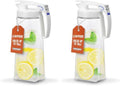 Lustroware QuickServe Airtight Pitcher - 2.1L (70oz), Heat Resistant, BPA-Free SAN Plastic, One Touch Open & Close, Space-Saving, Made in Japan - White (Pack of 2) by Lustroware