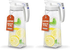 Lustroware QuickServe Airtight Pitcher - 2.1L (70oz), Heat Resistant, BPA-Free SAN Plastic, One Touch Open & Close, Space-Saving, Made in Japan - White (Pack of 2) by Lustroware