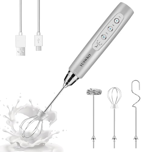 YUSWKO Handheld Milk Frother Wand for Coffee, Rechargeable Electric Whisk by YUSWKO