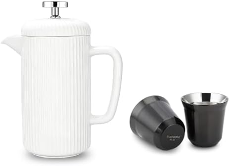 Easyworkz Porcelain French Press and Double Wall Insulated Metal Demitasse Cups by Easyworkz