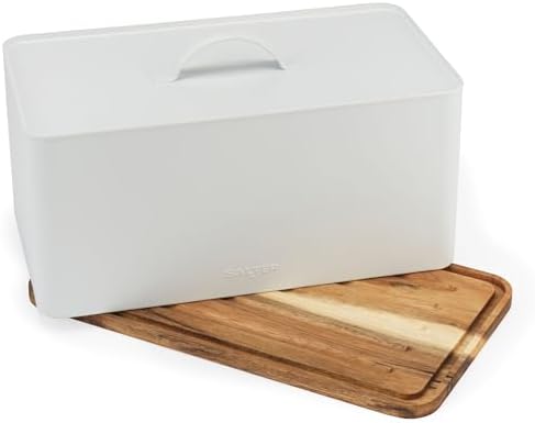 Salter BW13564WEU7 Toronto Bread Bin With Chopping Board – Countertop Storage Box With Wooden Base for Cutting & Serving, Rectangular Bread Holder Container for Kitchen, Easy To Clean, Acacia, White - Image 7
