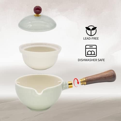 LURRIER Porcelain Chinese Gongfu Tea Set,Portable Teapot Set with 360 Rotation Tea maker and Infuser,Portable All in One Gift Bag for Travel,Home,Gifting,Outdoor and Office (Cyan Grey) - Image 4