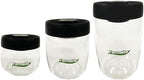 FERMALIFE - Food Storage Jar Containers, Borosilicate Glass Vacuum Seal Lids, Airtight Food Pantry Seal, Flour, Cereal, Pasta, Grains, Oats Canister | Size: 13.5oz, 27oz, 41oz (3pc set - BLACK) by FERMALIFE