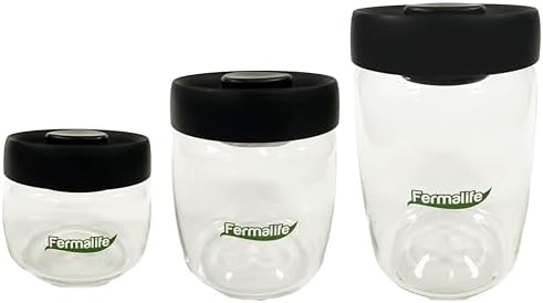 FERMALIFE - Food Storage Jar Containers, Borosilicate Glass Vacuum Seal Lids, Airtight Food Pantry Seal, Flour, Cereal, Pasta, Grains, Oats Canister | Size: 13.5oz, 27oz, 41oz (3pc set - BLACK) by FERMALIFE