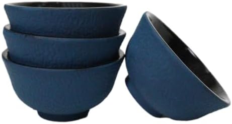 Ebros Gift Pack Of 4 Japanese Traditional Tetsubin Style Rough Textured Surface Mini Cast Iron Tea Cups Teacups Drinkware Tea Service Decorative Accent (Navy Blue) by EbrosGift