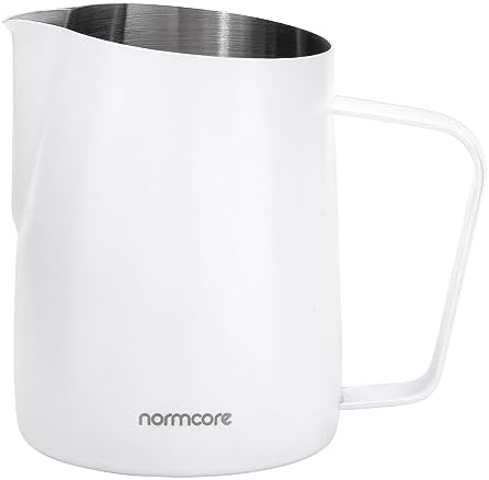 Normcore Milk Pitcher with Sharp Spout - Espresso Steaming Pitcher - Milk Frothing Jug - Espresso Barista Tool - Non-stick coating White - 20.3 oz (600 ml) by NORMCORECOFFEETOOLS