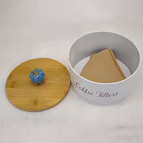 Coffee Filter Holder Metal Coffee Filter Holder Storage Box with Bamboo Lid, Coffee Filter Container Coffee Bar Decor, Coffee Station Accessories for Storing Filter Papers Coffee Paper Storage Rack ( - Image 4