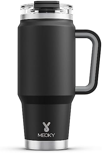 Meoky 32 oz Tumbler with Handle, Insulated Tumbler with Lid and Straw, Stainless Steel Travel Mug, Keeps Cold for 24 Hours, 100% Leak Proof, Fits in Car Cup Holder (Night) by MEOKY