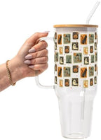 Vintage Halloween Stamps 40oz Glass Tumbler, Black Cat Jack-o-Lantern by Sip-SipHooray